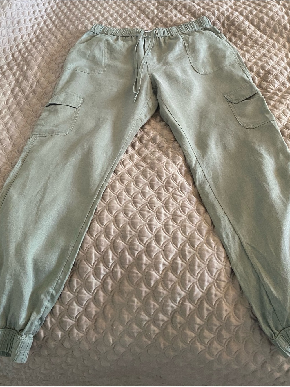 Women’s Sage Green Cargo Jogger Pants with Drawstring Waist